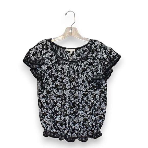 Max Studio Short Flutter Sleeve Floral Pullover Blouse Top Size XS - Picture 1 of 11